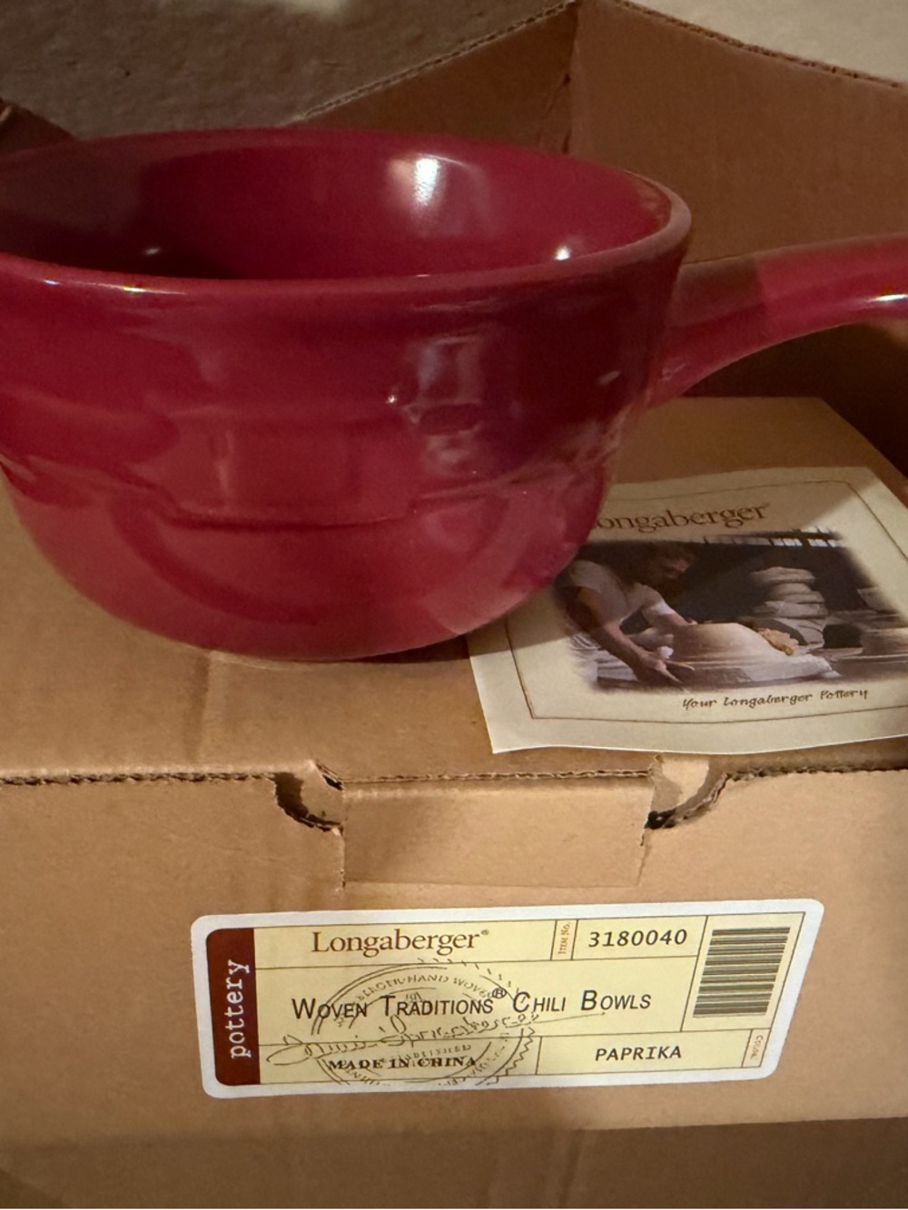 Longaberger Paprika Red Chili Bowl with Handle-Set of 2